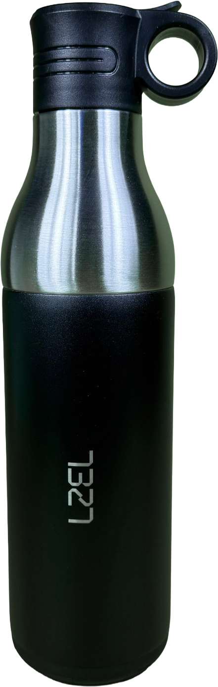LZEL Natura Elva Vacuum Bottle Dual 400 mL + 400 mL | Black Aluminum LZEL Natura Elva Vacuum Bottle Dual 400 mL + 400 mL | Black Aluminum